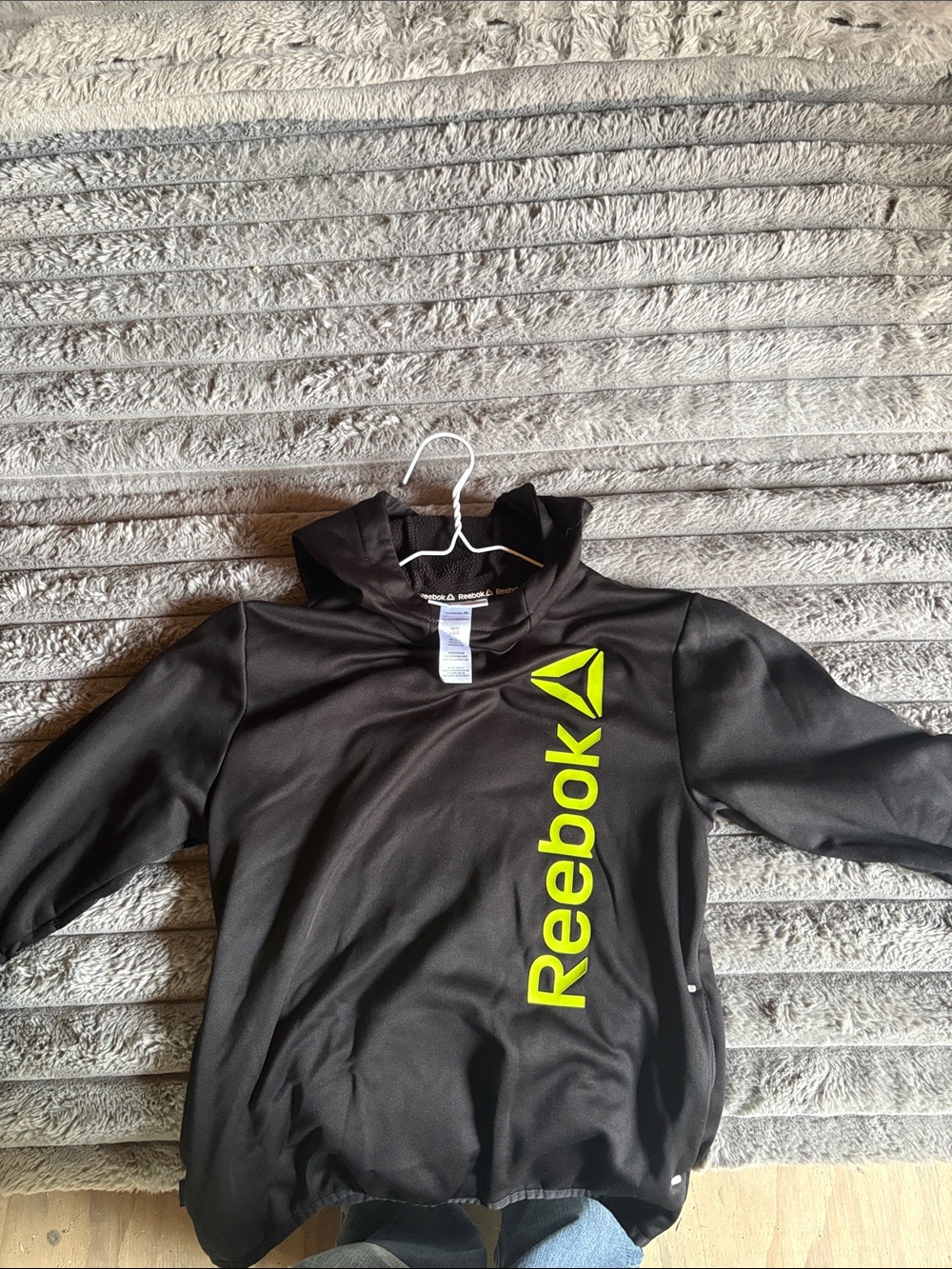 Reebok Kids Black Pullover Hoodie with Neon Yellow Logo